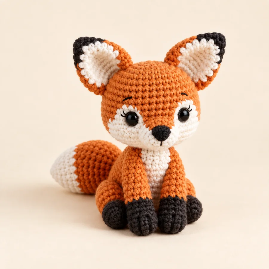 Raposinha laranja de amigurumi sentada